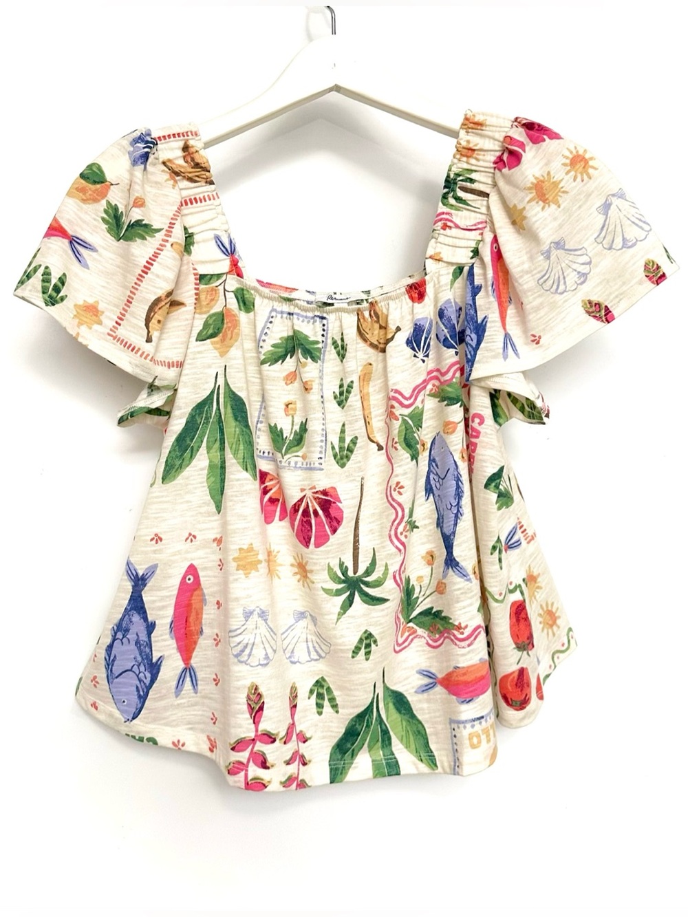 Summer top - lemon, banana, orange, seashell print - Picture 3 of 7
